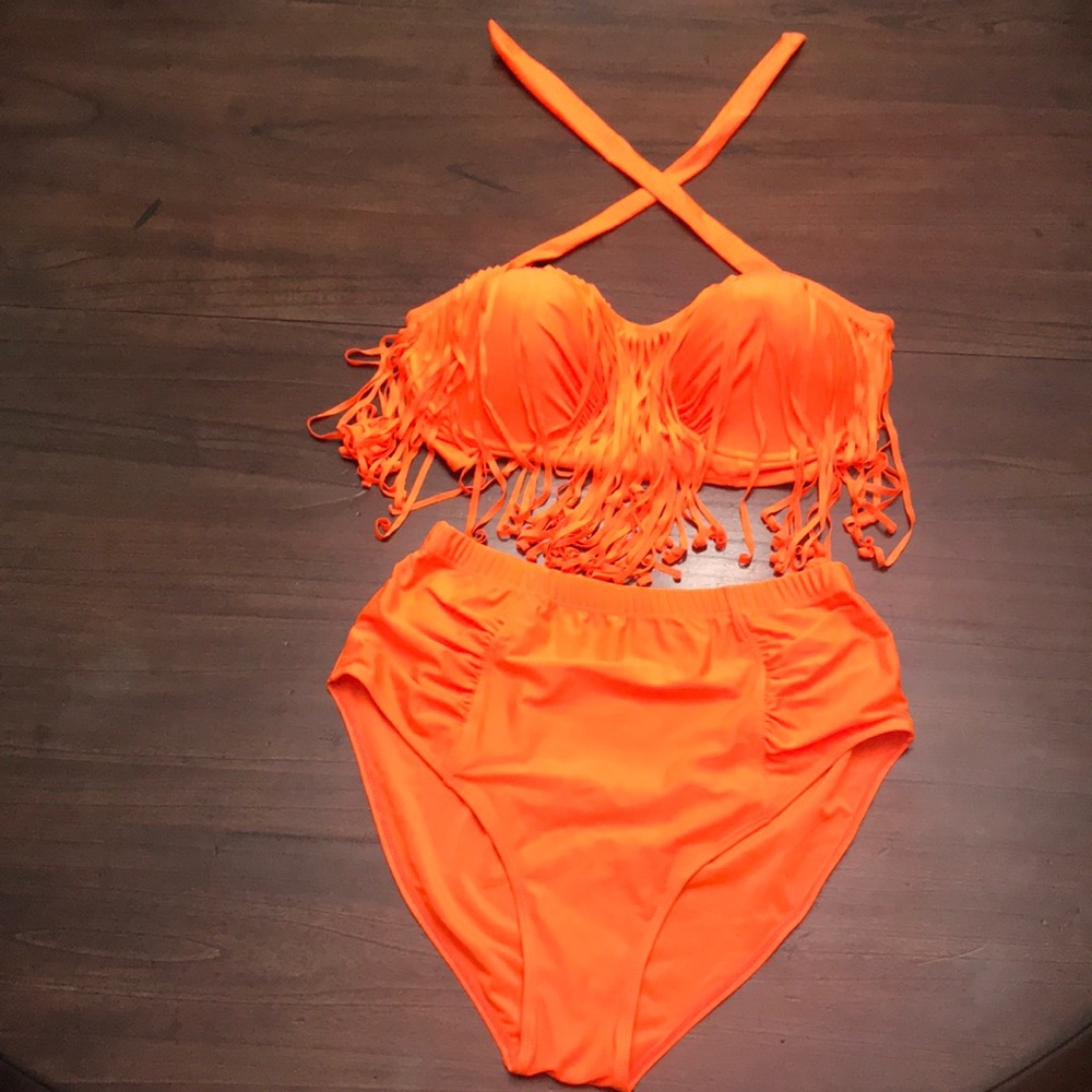 Neon Hot Orange XXXL BIKINI STRAPLESSNECKUNDERWIRE
